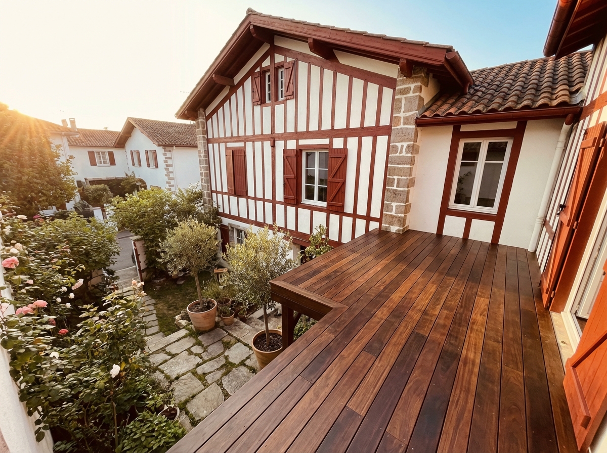Terrasse Accoya intégrée à une maison labourdine — Quartier Marracq, Bayonne